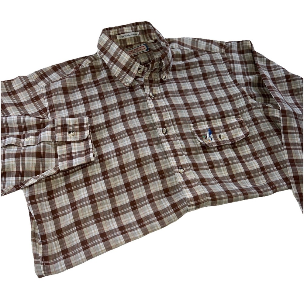 Vintage Flying Scotsman Mallard Duck‎ Plaid Button Up Shirt Long Sleeve Men's M